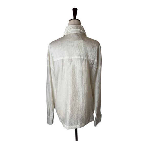 Anewsta Shirt Women Medium White 3D Floral‎ Button Down Blouse NWT Boho Elegant - Picture 3 of 13